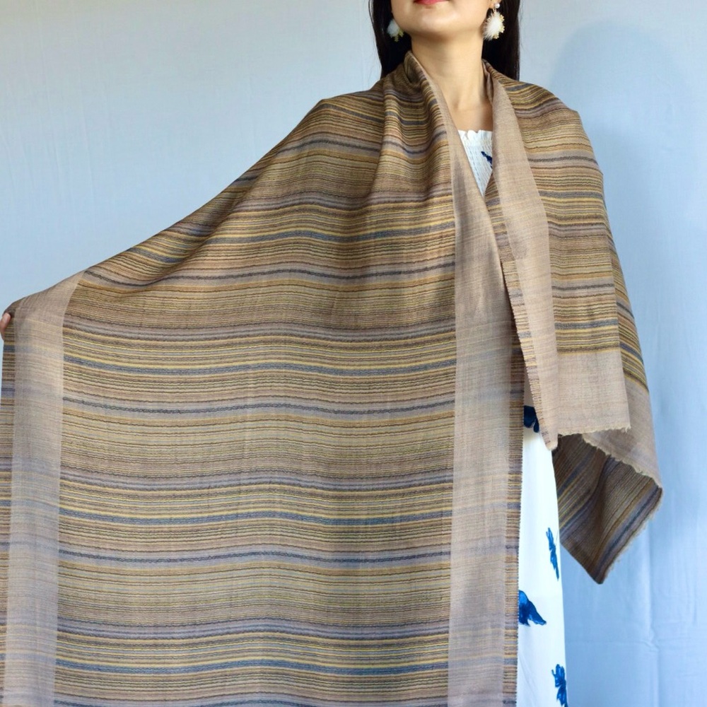 100% Cashmere Handmade Doublesided Pashmina Shawl Scarf 
Stripe Brown Unisex